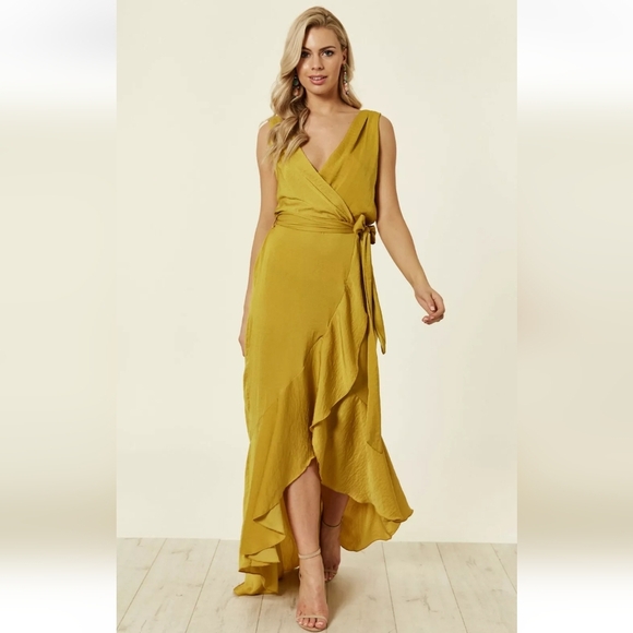 Flounce London Fred Front Wrap Maxi Dress Ruffle - Picture 1 of 12